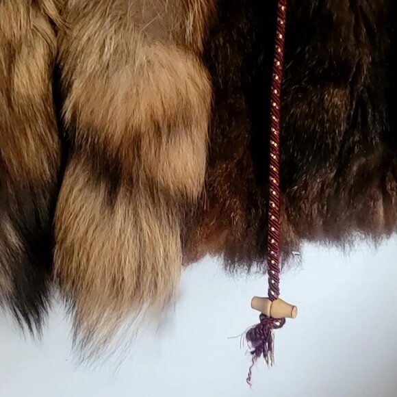 Vintage Real Fox / Coyote Fur Coat Jacket Brown Medium Women Mobwife Glam Disco - Picture 4 of 14